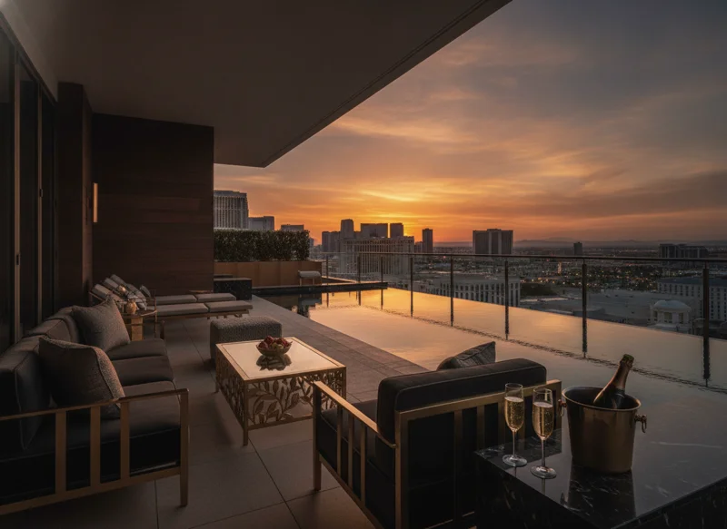 Presidential Suite private infinity pool terrace with panoramic skyline