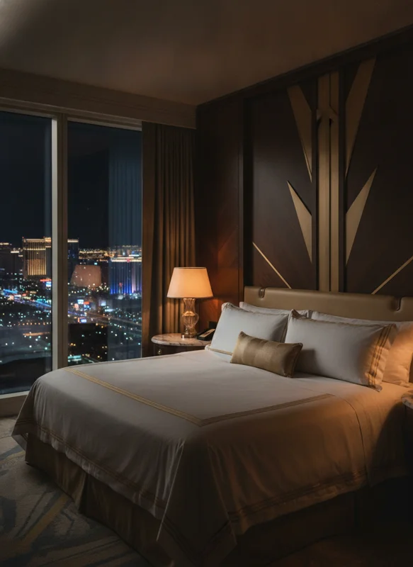 Deluxe Room with king bed, city view, and marble bathroom at Grand Royale