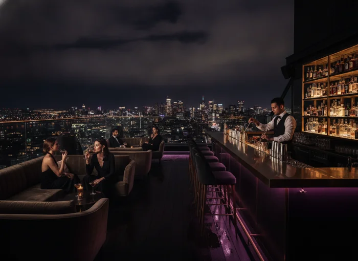 Skyline Lounge rooftop bar at night