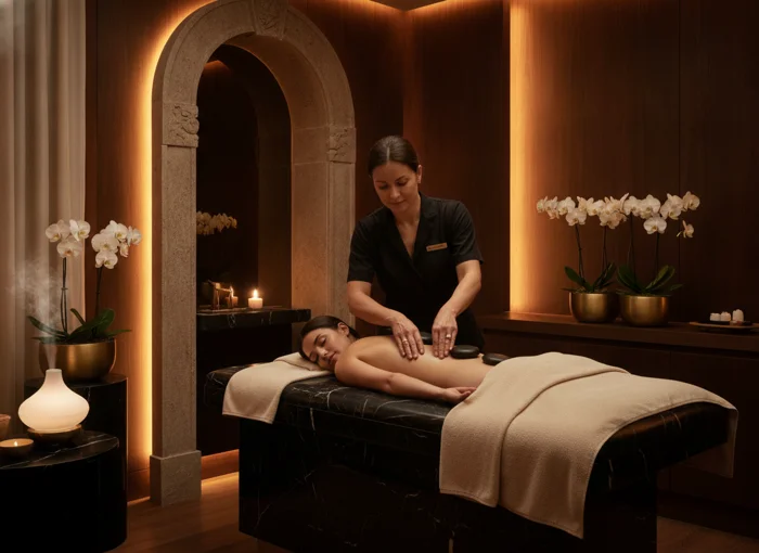 Hot stone massage in luxury spa